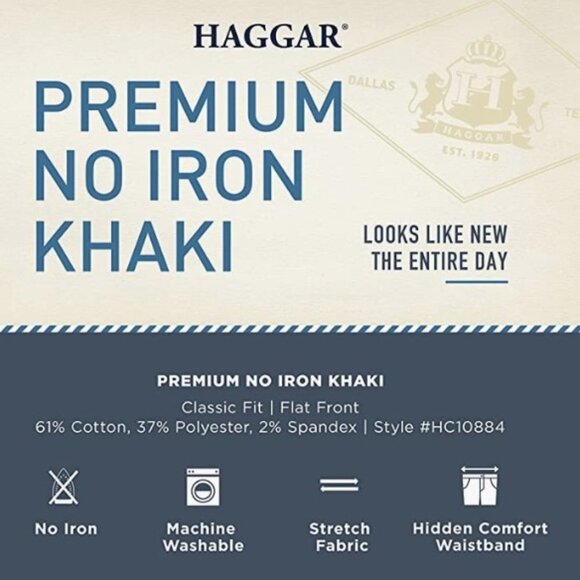 Premium No Iron Khaki Classic Fit Expandable Waist Flat Front Pant, 32x32 - Picture 5 of 7